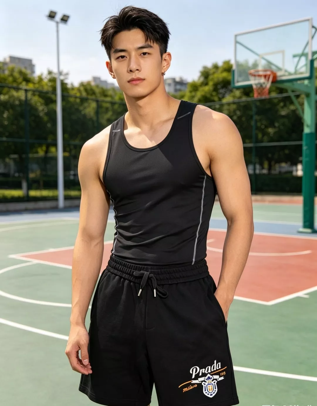 프라다 배지 레터 자수 반바지 상세 이미지 11