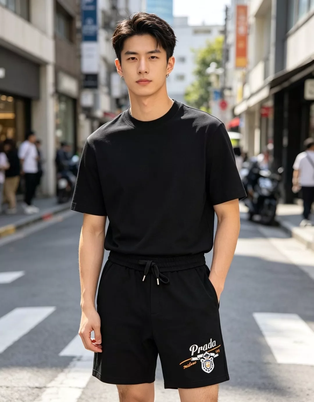 프라다 배지 레터 자수 반바지 상세 이미지 12