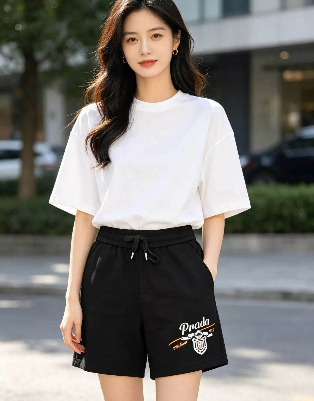 프라다 배지 레터 자수 반바지 상세 이미지 14