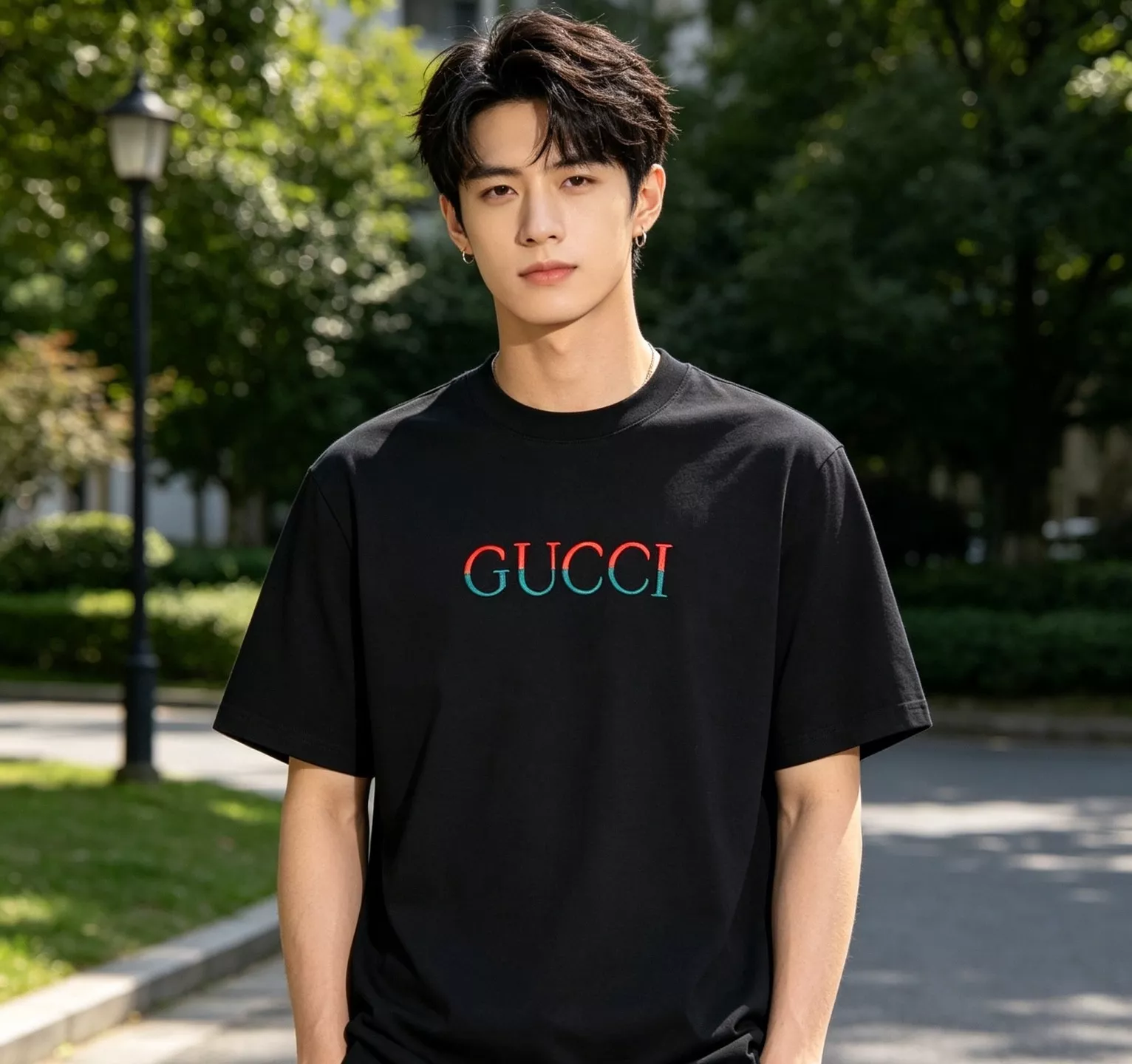 구찌 레드그린 배색 자수 로고 반팔 탑 상세 이미지 13