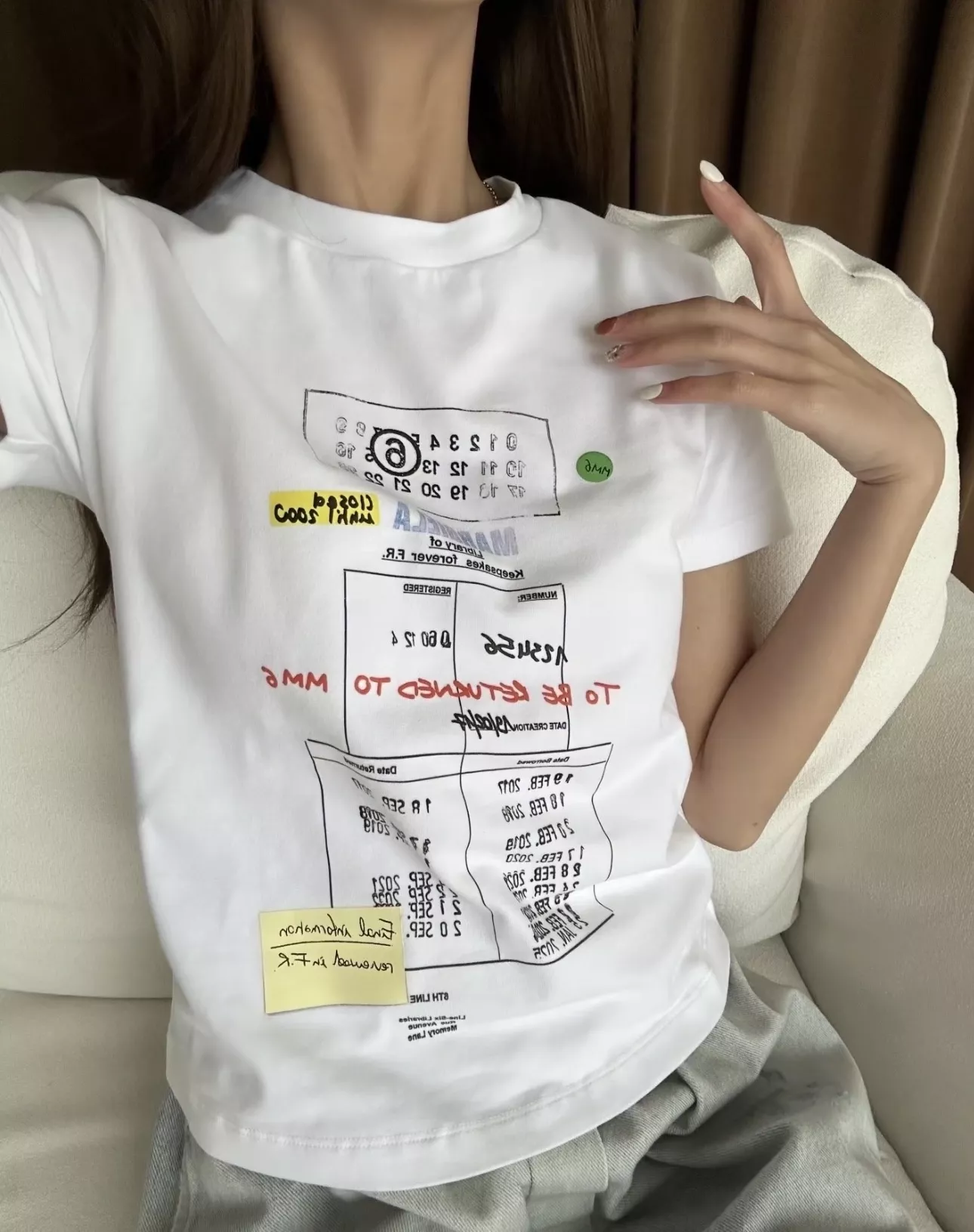 메종마르지엘라 영수증 그래픽 원형 넥 반팔 상의 상세 이미지 17