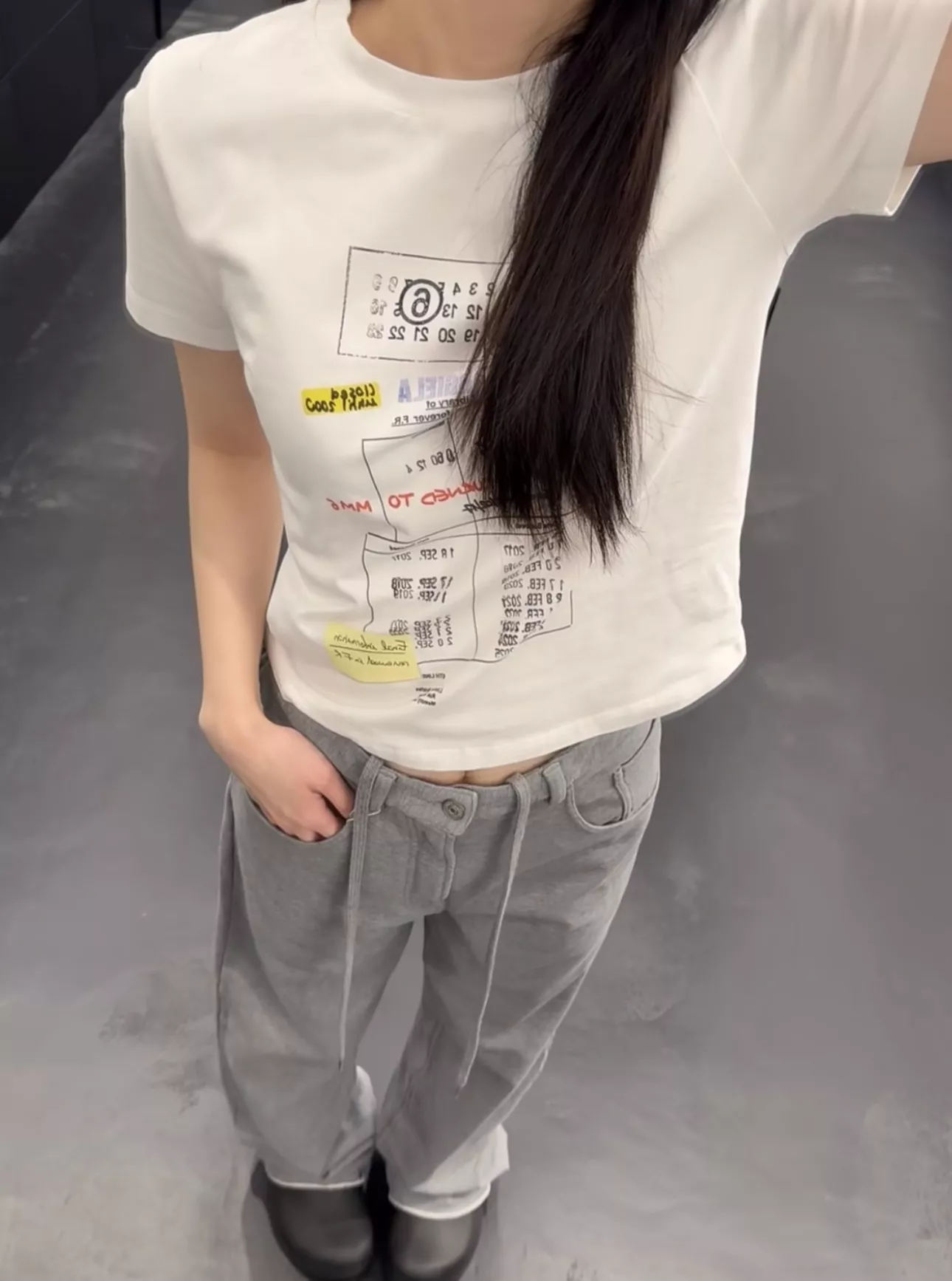 메종마르지엘라 영수증 그래픽 원형 넥 반팔 상의 상세 이미지 15