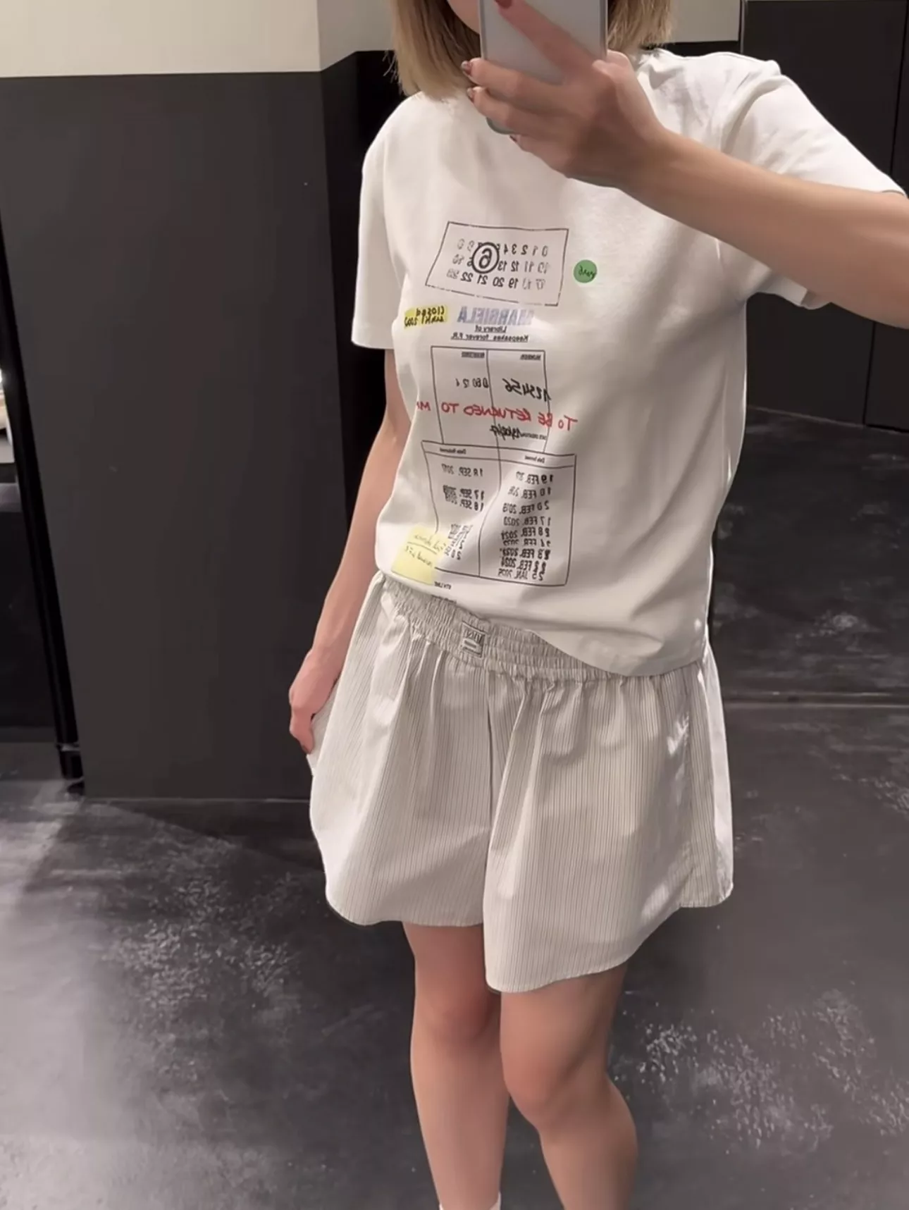 메종마르지엘라 영수증 그래픽 원형 넥 반팔 상의 상세 이미지 18