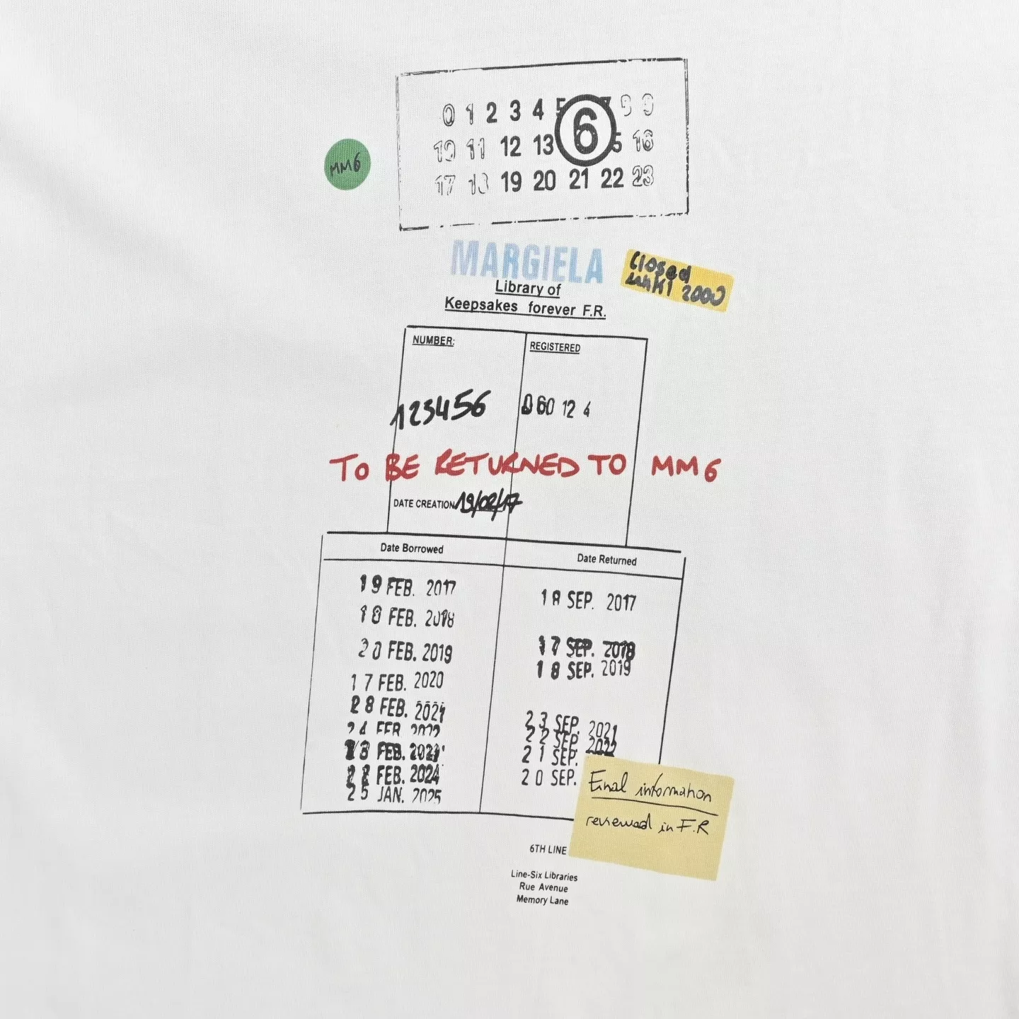 메종마르지엘라 영수증 그래픽 원형 넥 반팔 상의 상세 이미지 8