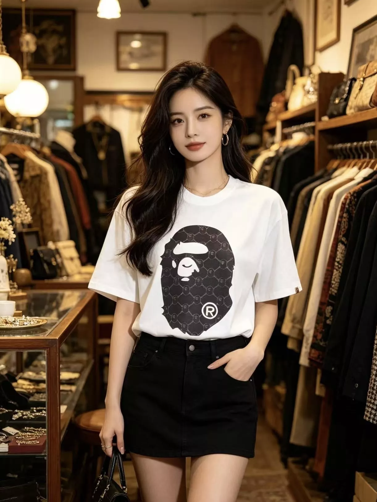 베이프 카무플라주 유인원 헤드 프린트 반팔 상세 이미지 12