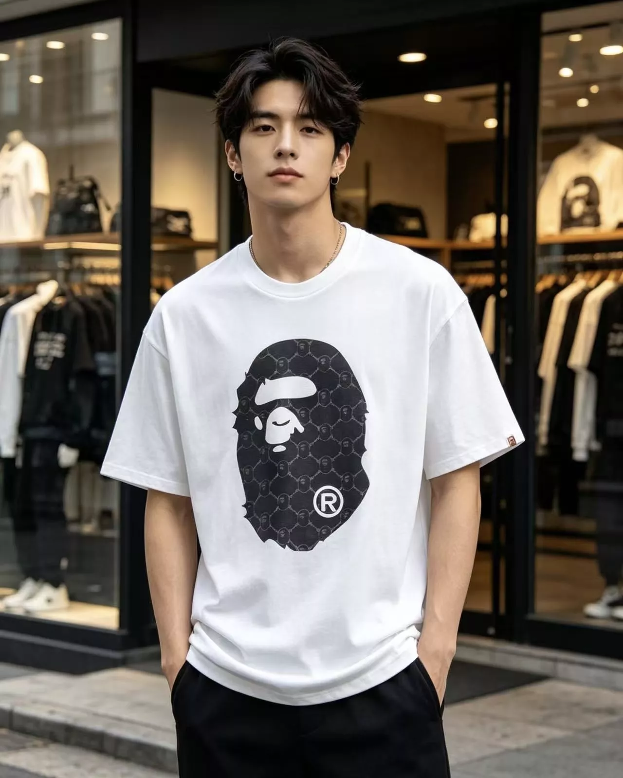 베이프 카무플라주 유인원 헤드 프린트 반팔 상세 이미지 18