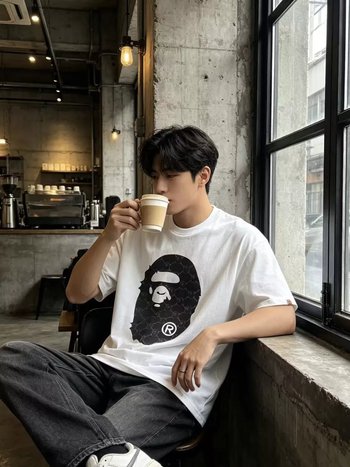 베이프 카무플라주 유인원 헤드 프린트 반팔 상세 이미지 17