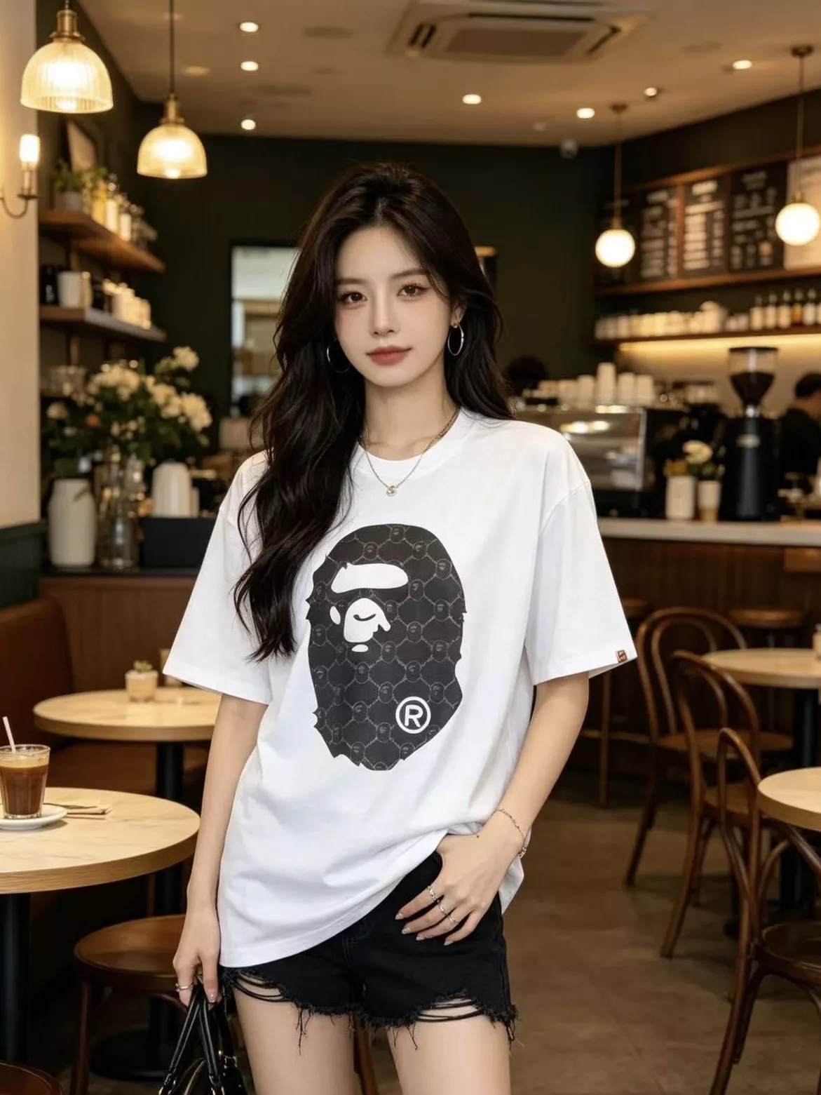 베이프 카무플라주 유인원 헤드 프린트 반팔 상세 이미지 11