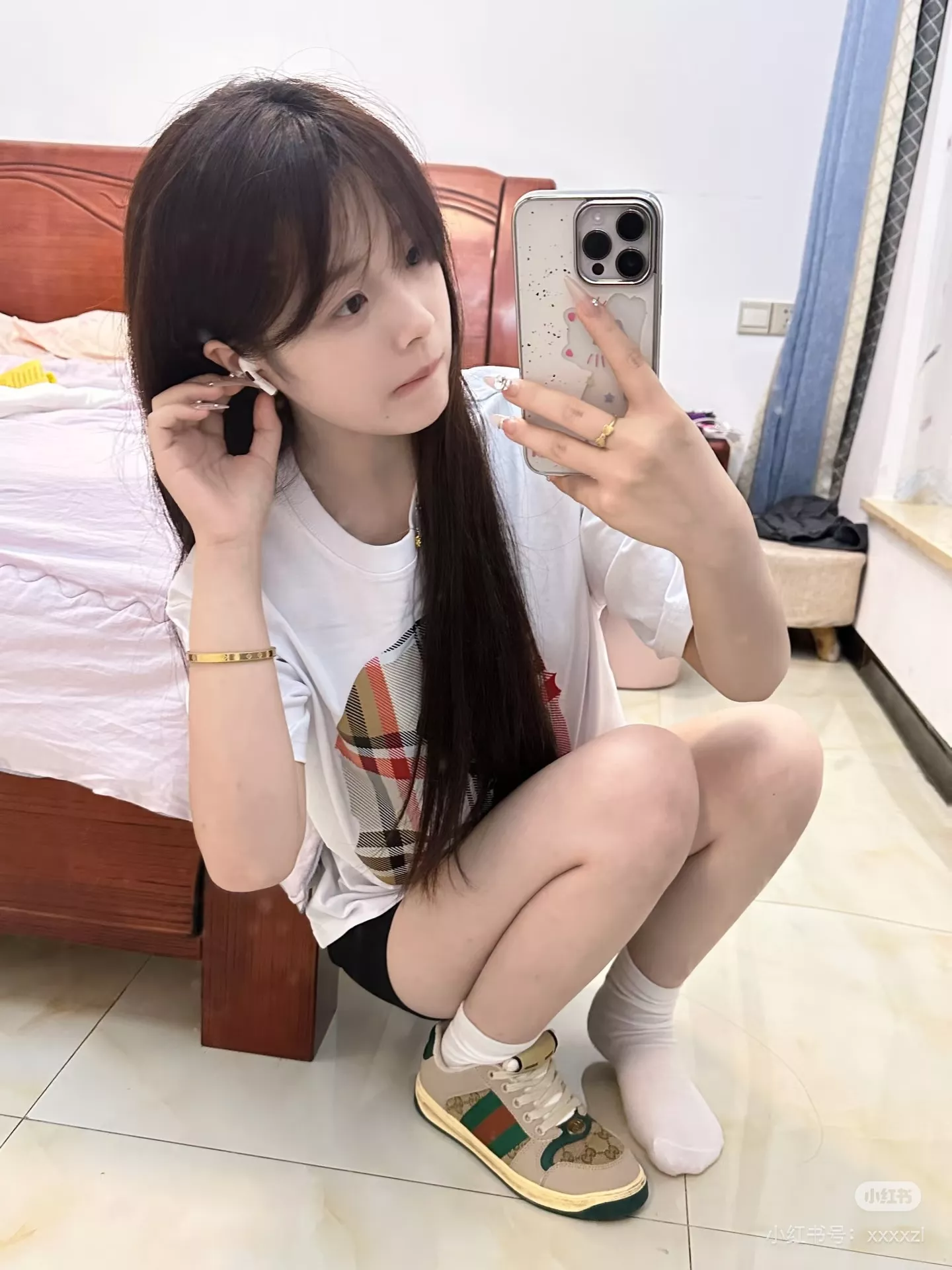 베이프 체크 패턴 유인원 헤드 로고 반팔 상세 이미지 18