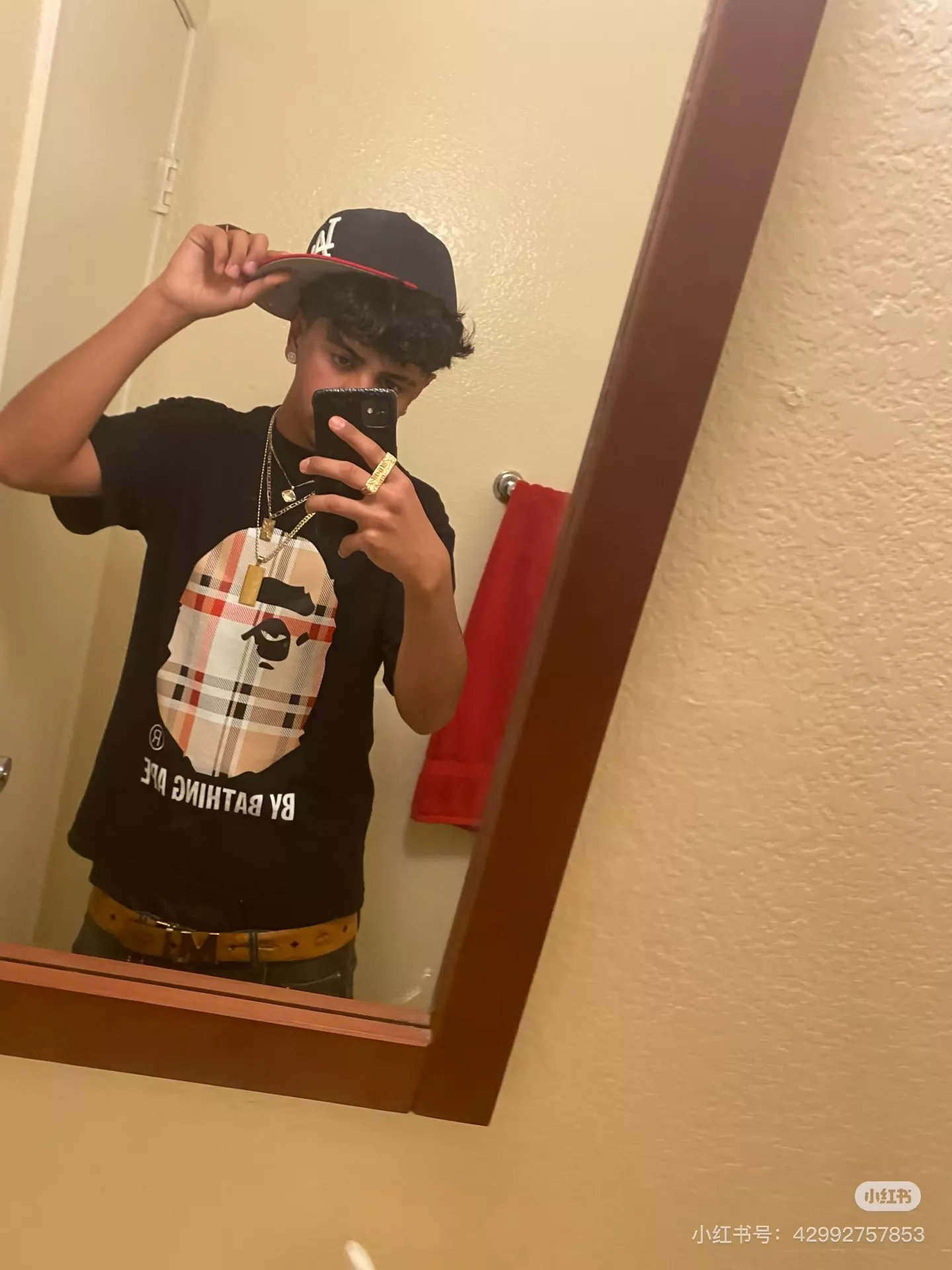 베이프 체크 유인원 헤드 레터링 프린트 반소매 상세 이미지 15