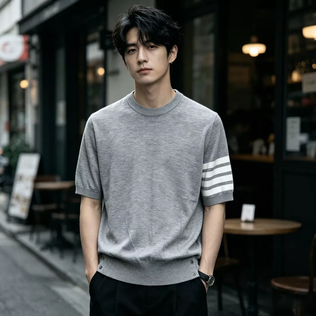 톰브라운 메리노울 사선 완장 반소매 니트 상세 이미지 12