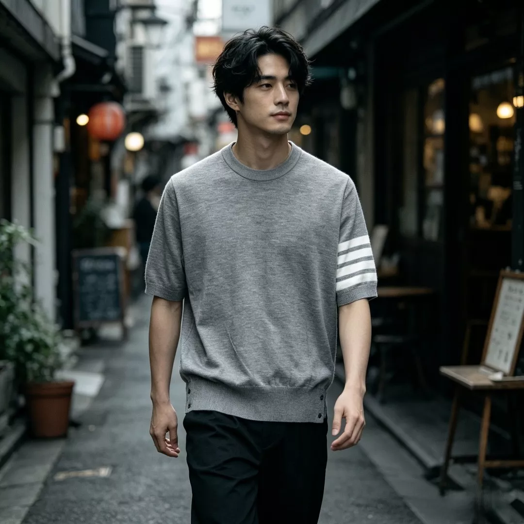 톰브라운 메리노울 사선 완장 반소매 니트 상세 이미지 14