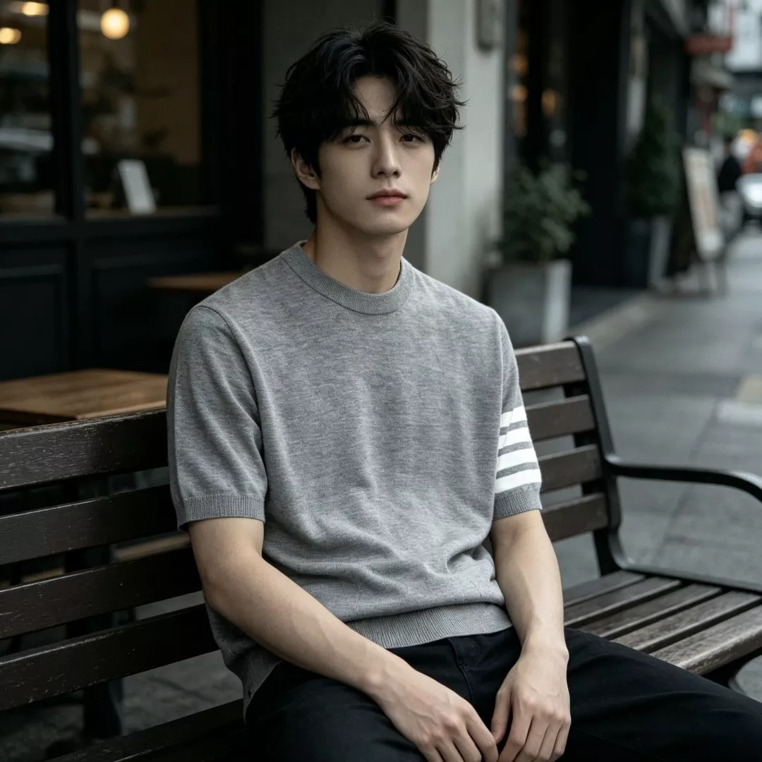 톰브라운 메리노울 사선 완장 반소매 니트 상세 이미지 13
