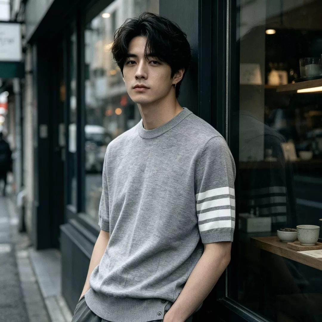 톰브라운 메리노울 사선 완장 반소매 니트 상세 이미지 11