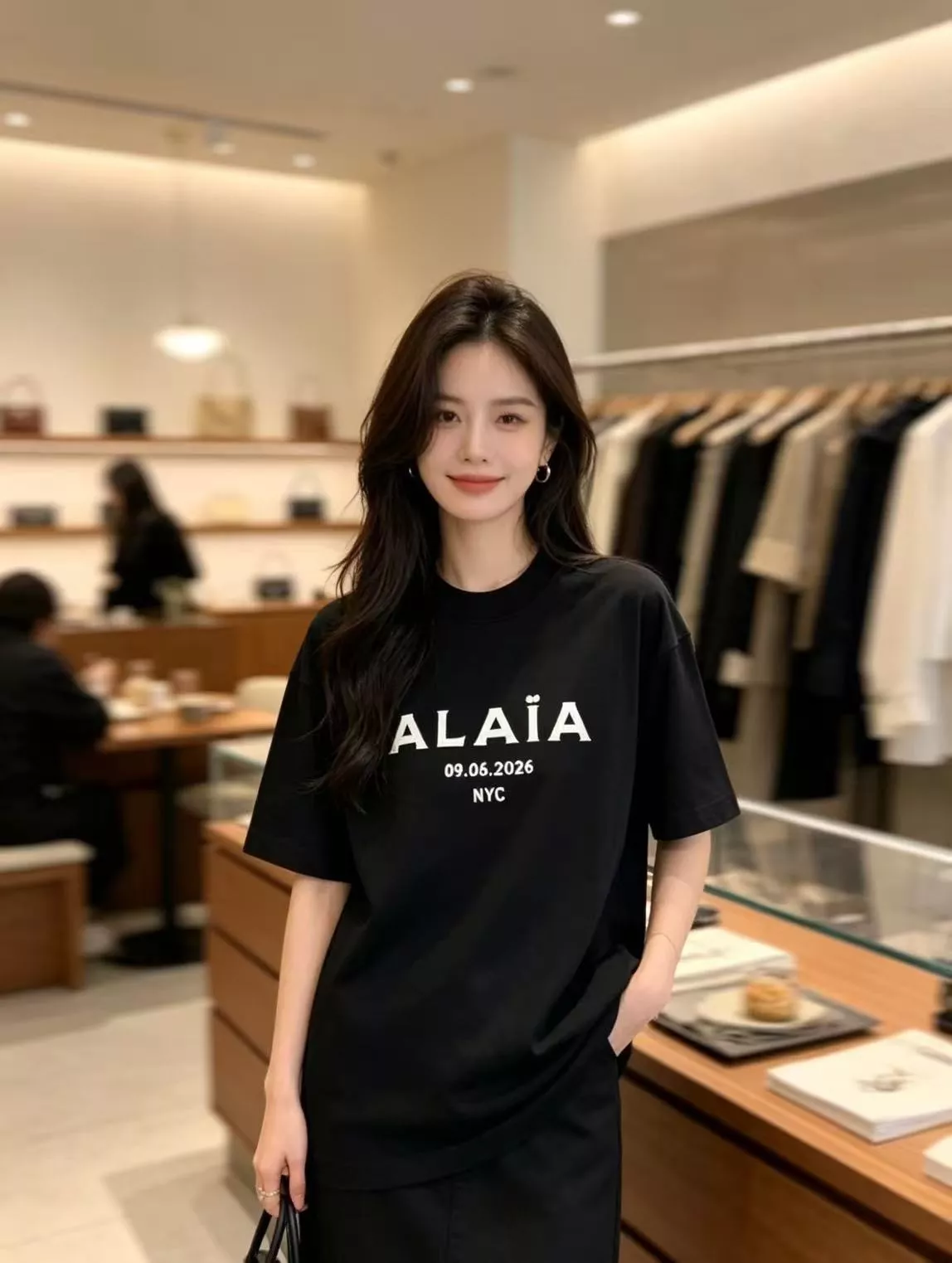 알라이아 미니멀 레터링 로고 반팔 탑 상세 이미지 14