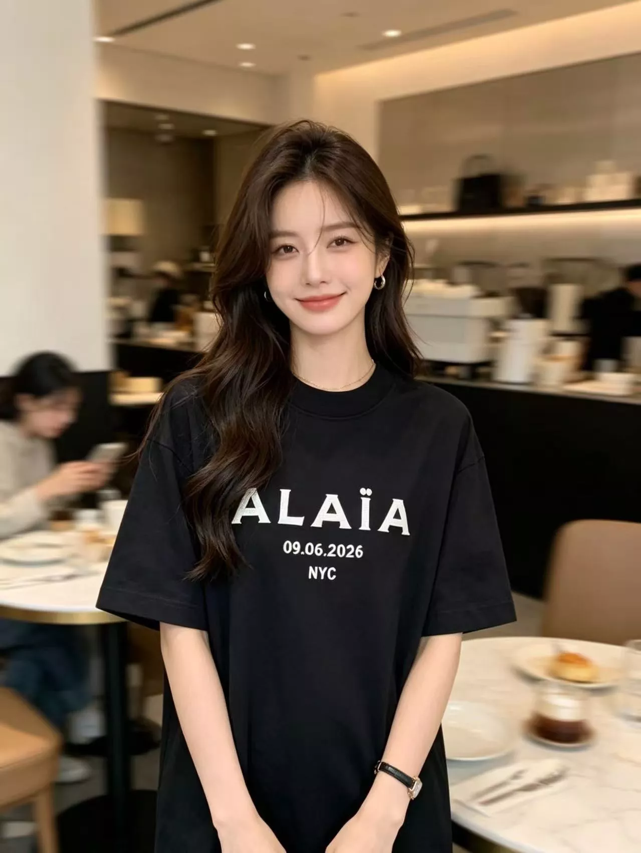 알라이아 미니멀 레터링 로고 반팔 탑 상세 이미지 19