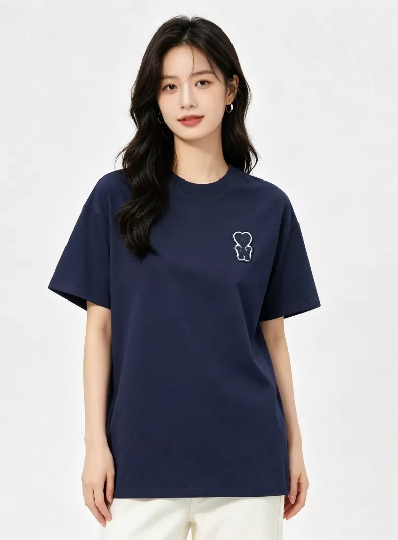 아미 하트 로고 자수 반소매 코튼 티셔츠 상세 이미지 11