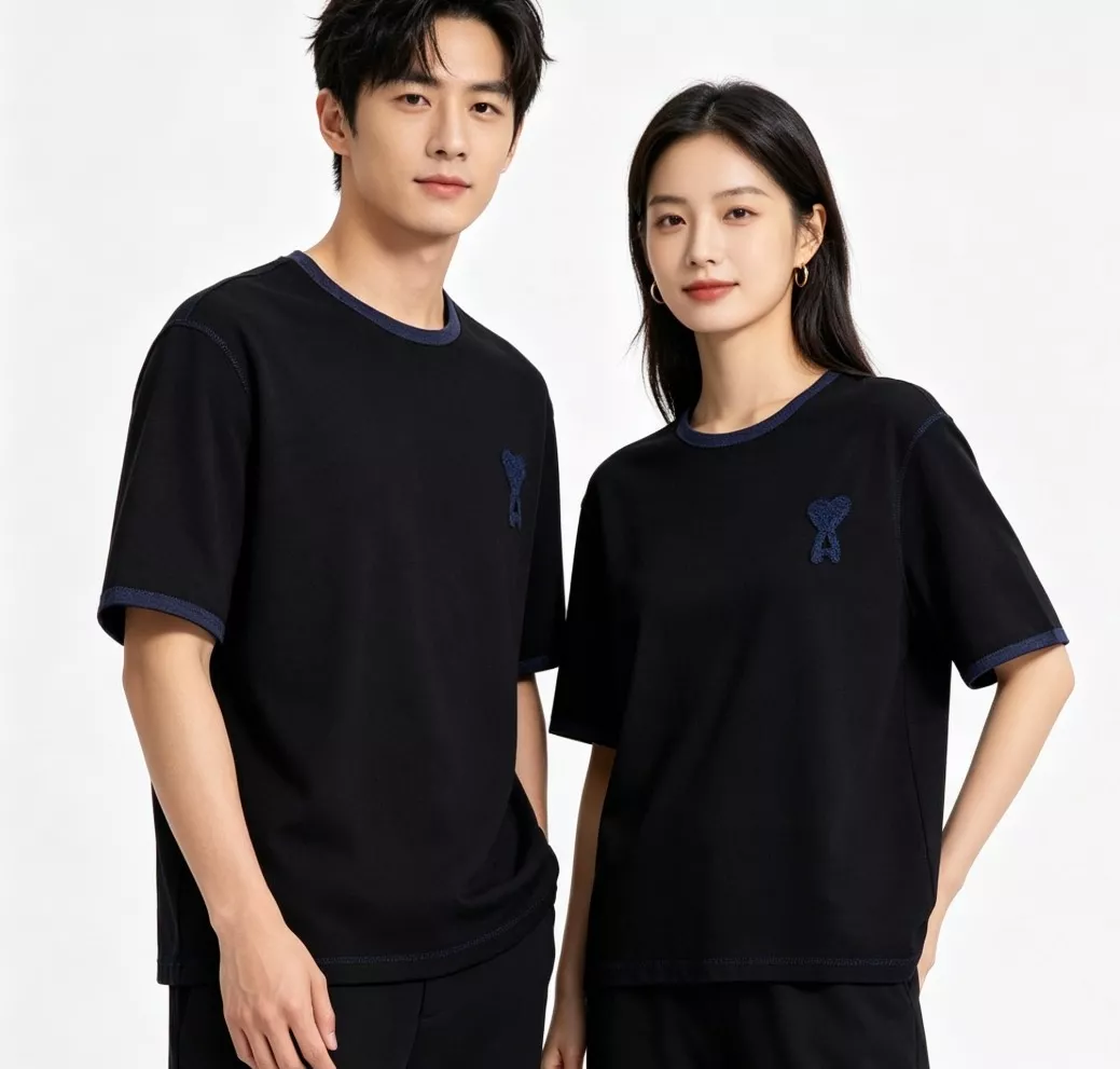아미 하트 자수 배색 스티치 반소매 탑 상세 이미지 11