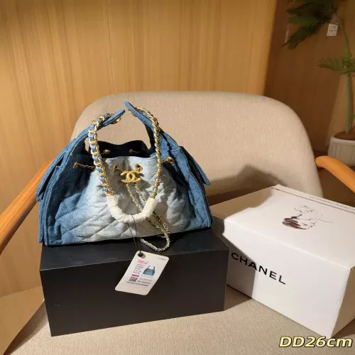 샤넬 빈티지 데님 체인 버킷 스타일 백