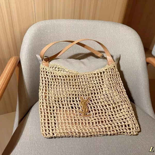 입생로랑 라피아 위빙 백
