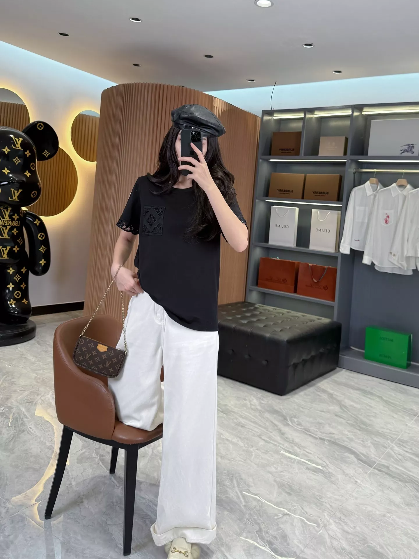 몽클레어 레이스 자수 포인트 반소매 탑 상세 이미지 51