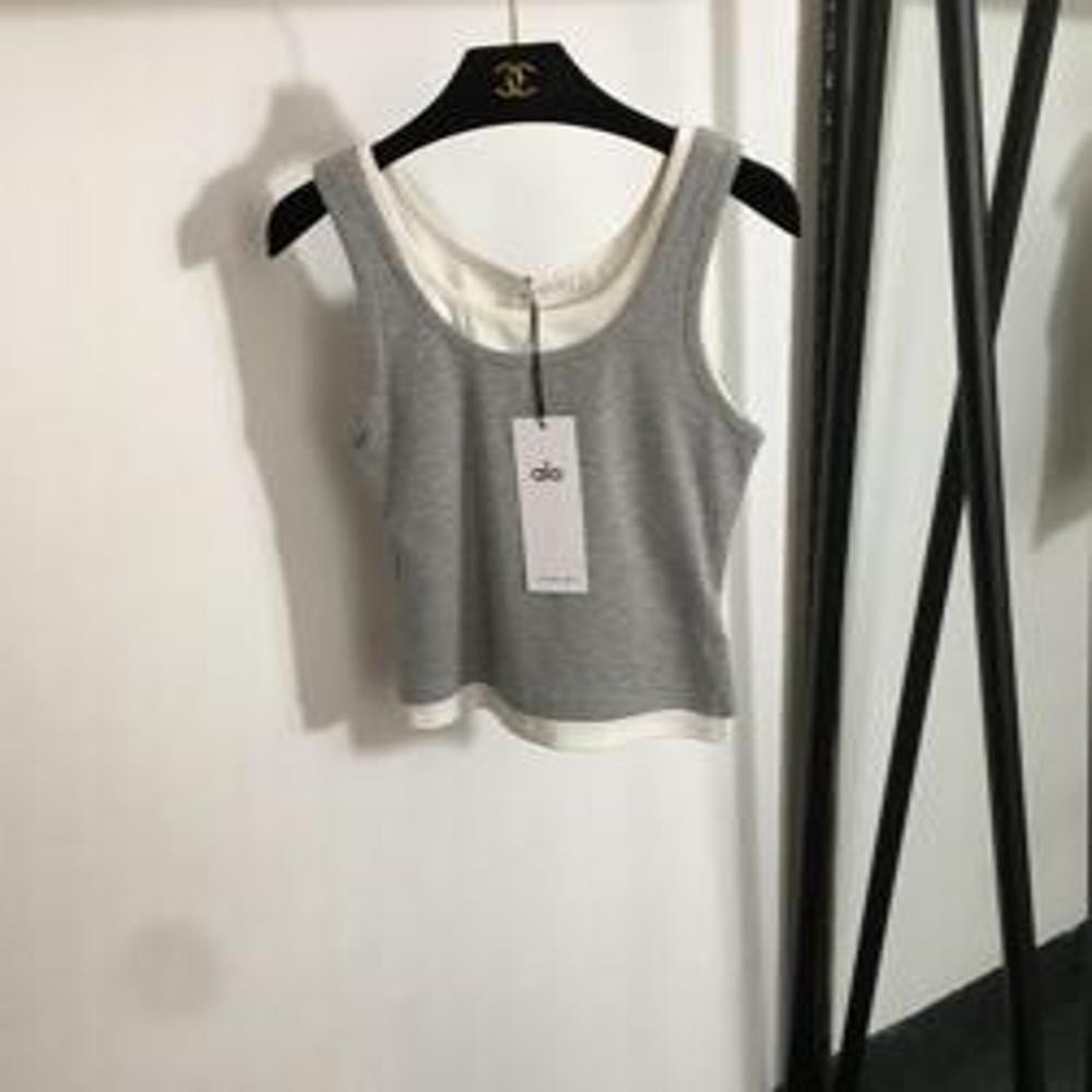 알로 리플렉티브 로고 프린트 레이어드 스타일 코튼 나시 탑