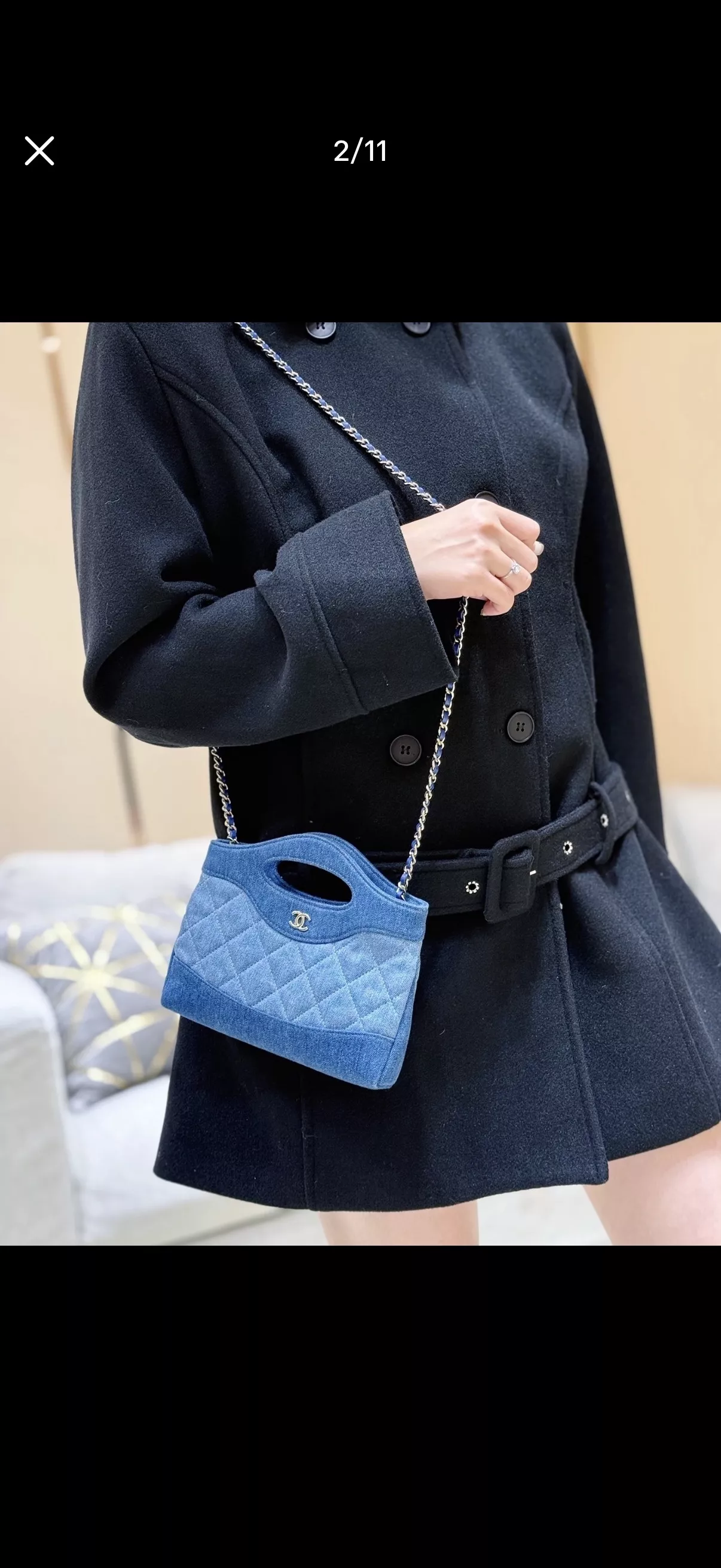 샤넬 체인 탑핸들 데님 배색 백 상세 이미지 12