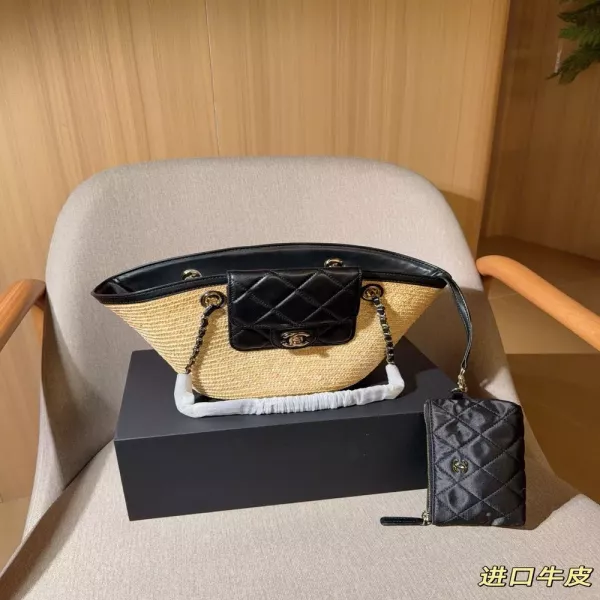 샤넬 라피아 위빙 비치 바스켓백