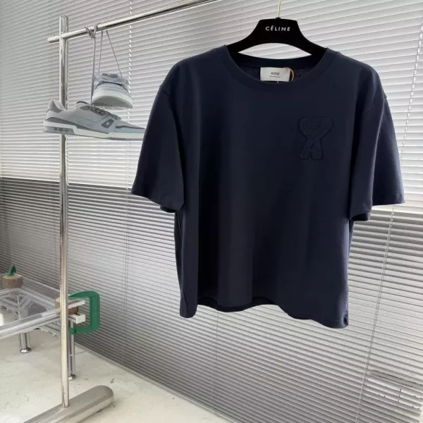 아미 하트 로고 크로셰 반소매 탑