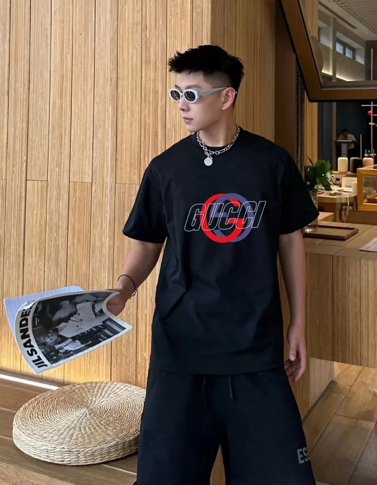 구찌 레드 블루 더블 G 프린트 반팔 상세 이미지 11