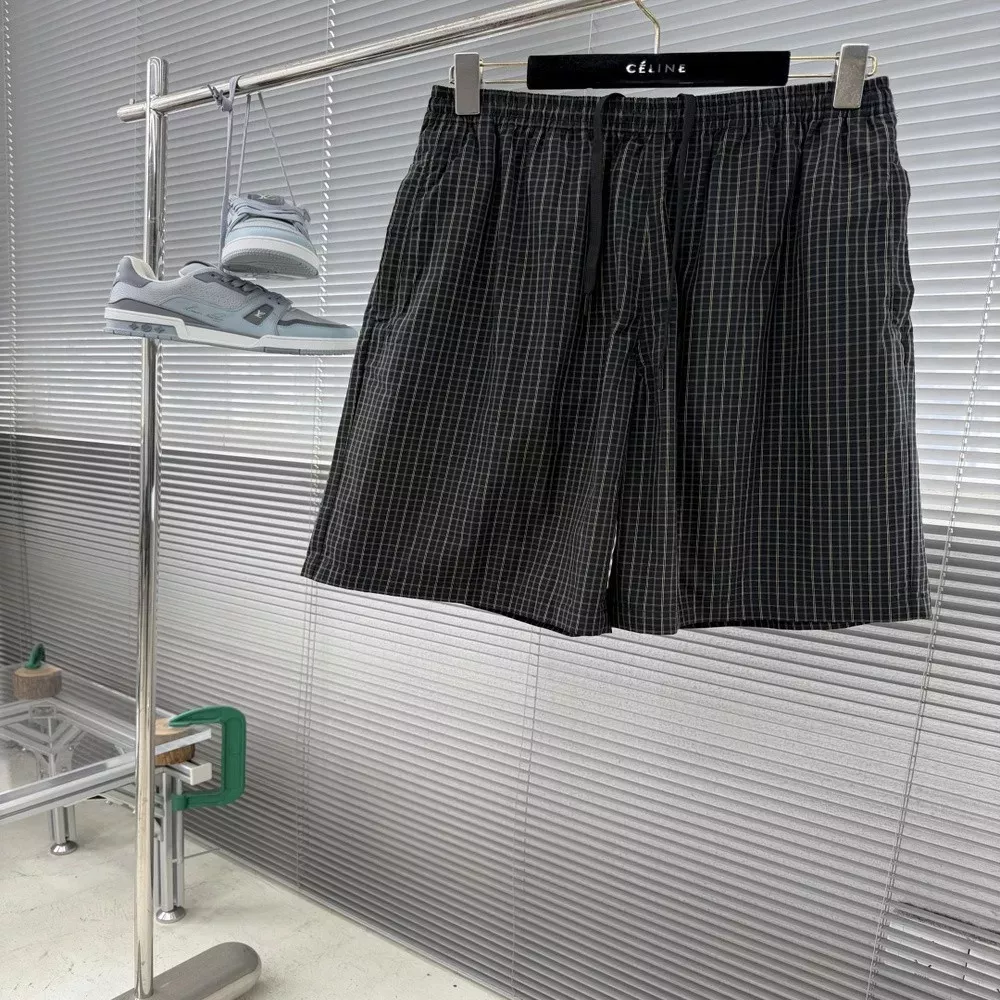 발렌시아가 체크 패턴 코튼 밴딩 반바지