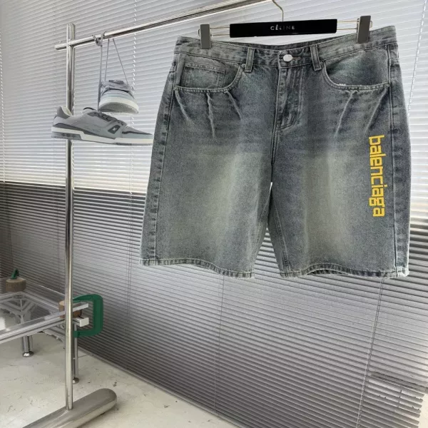 발렌시아가 옐로우 로고 워싱 데님 반바지
