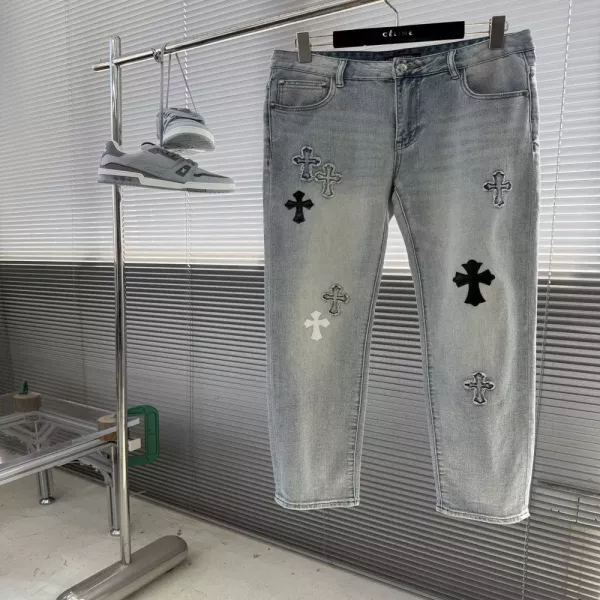 크롬하츠 크로스 자수 와이드 데님 팬츠