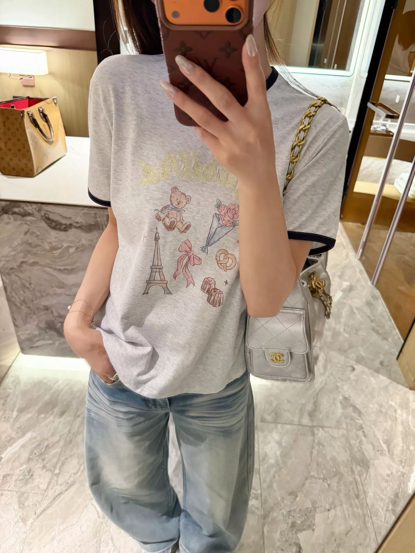 마리떼프랑소와저버 배색 넥 프린트 크롭 티셔츠 상세 이미지 62