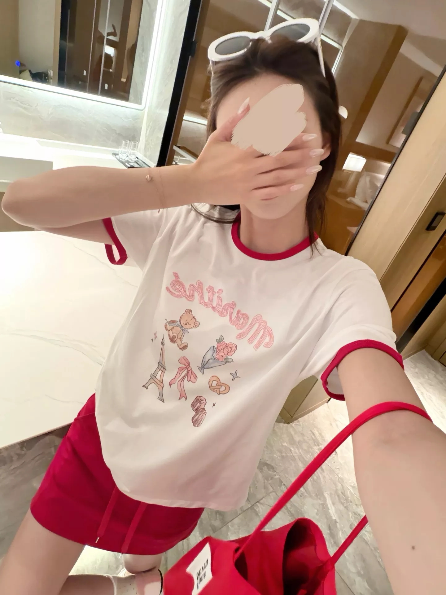 마리떼프랑소와저버 배색 넥 프린트 크롭 티셔츠 상세 이미지 71