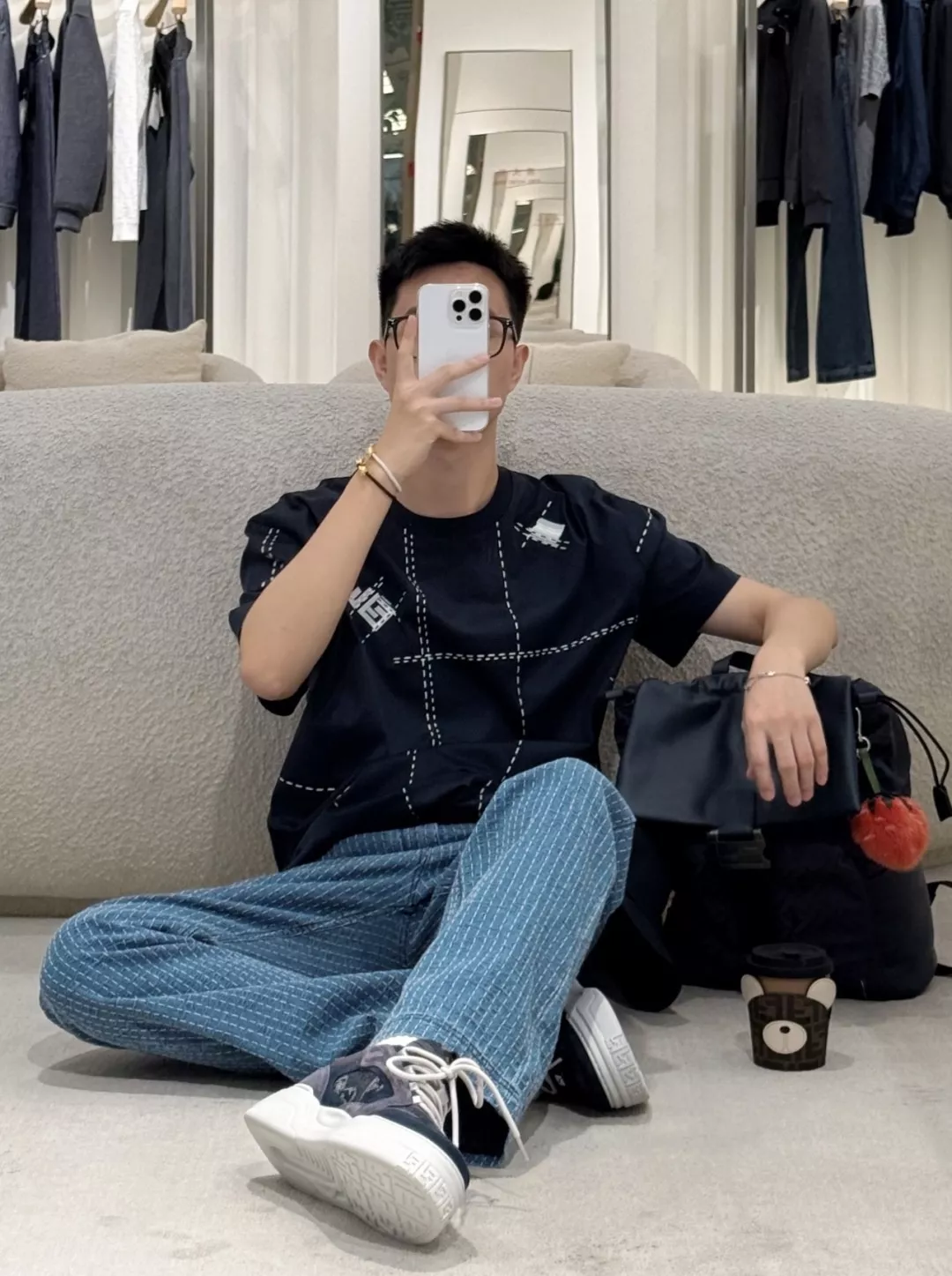 펜디 FF 체크 자수 라운드 반팔 티 상세 이미지 9