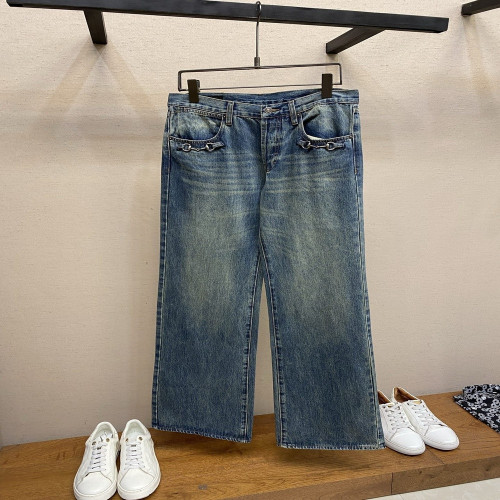 구찌 나노 마장 장식 워싱 데님 팬츠