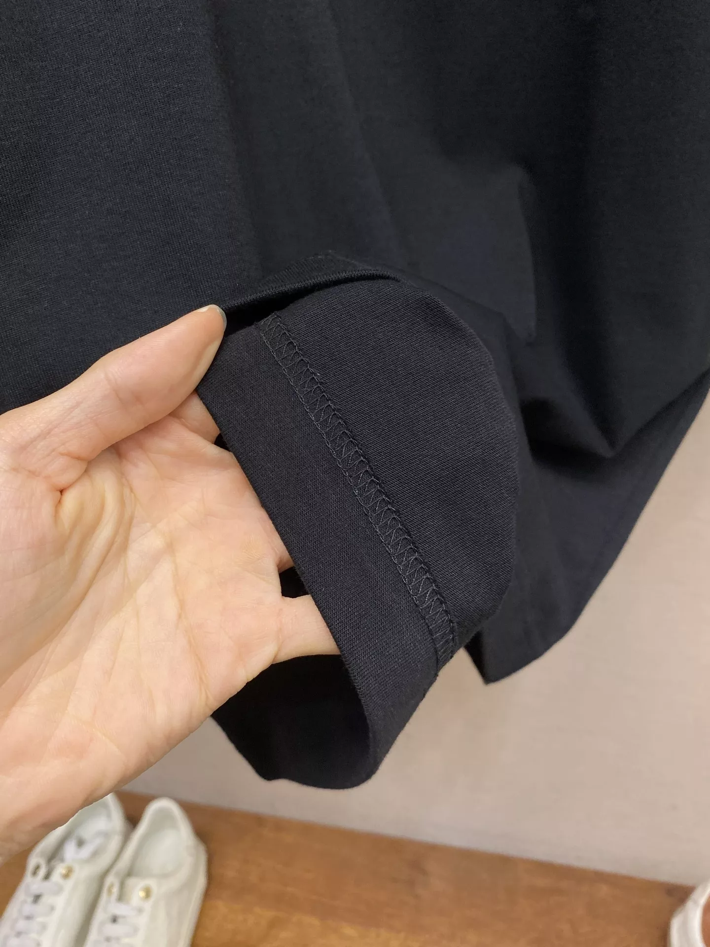 버버리 체크 기사 자수 원형넥 반팔 탑 상세 이미지 6