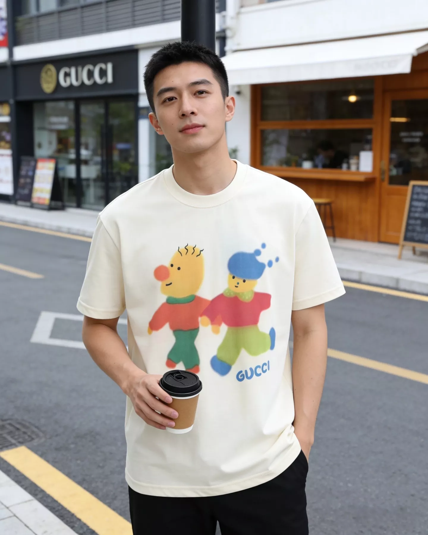 구찌 카툰 초상 프린트 라운드 반팔 티셔츠 상세 이미지 20