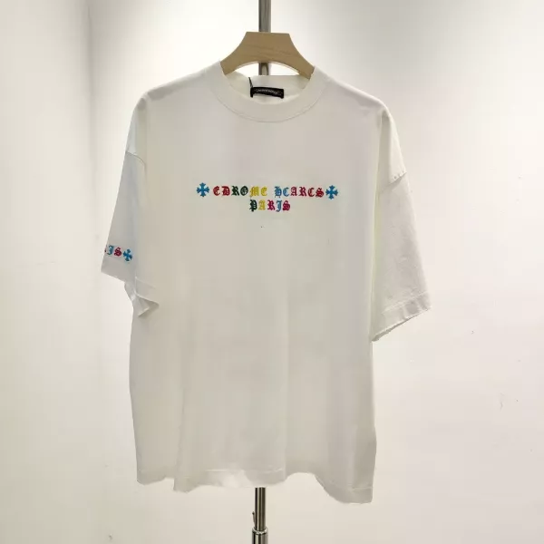 크롬하츠 자수 포인트 워싱 반소매 티셔츠