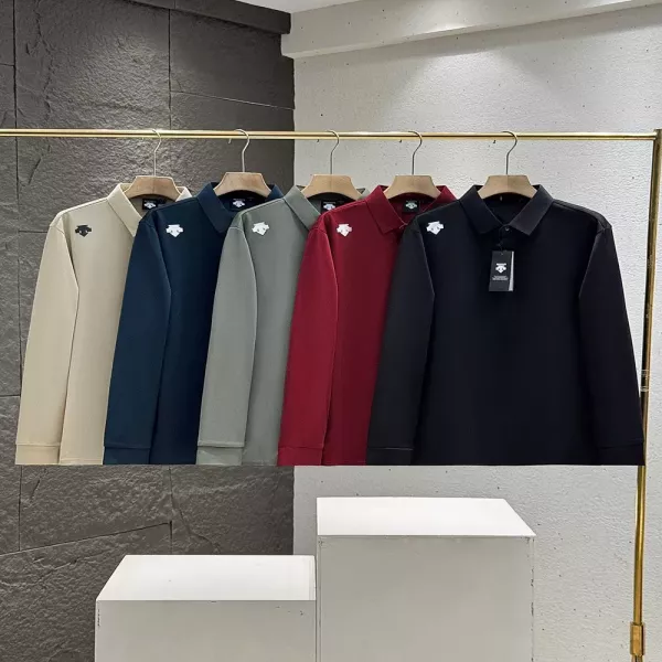 데상트 실크터치 벌집 조직 롱슬리브 폴로