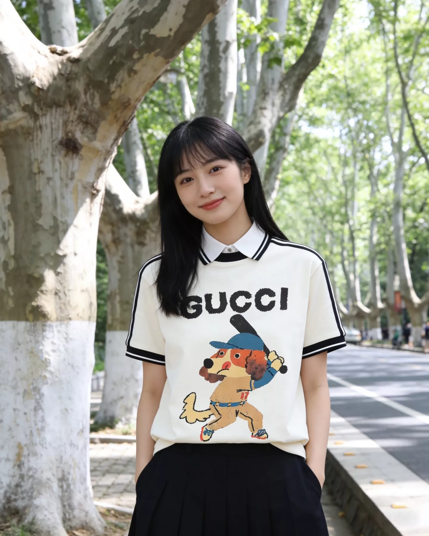 구찌 카툰 초상 강아지 프린트 라운드넥 반팔 상세 이미지 16
