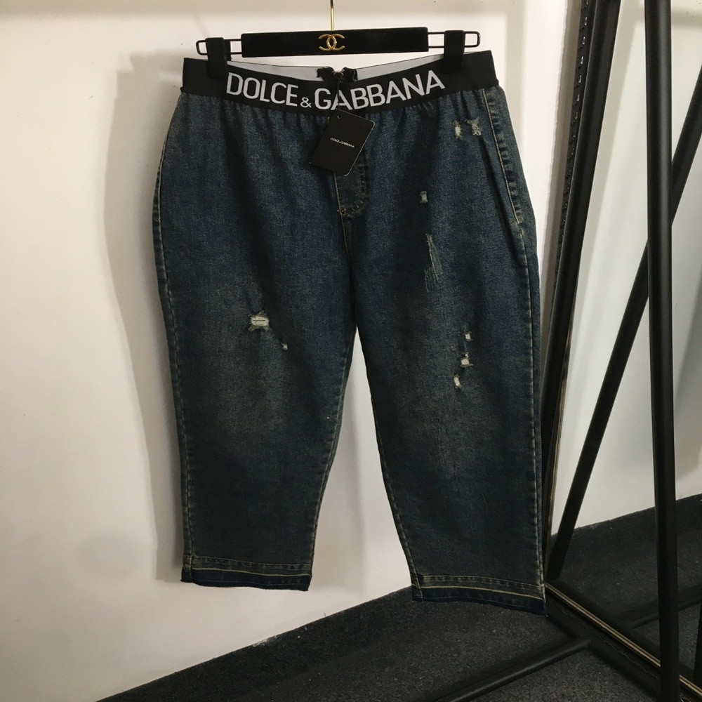 돌체앤가바나 로고 밴딩 배기핏 디스트로이드 청바지