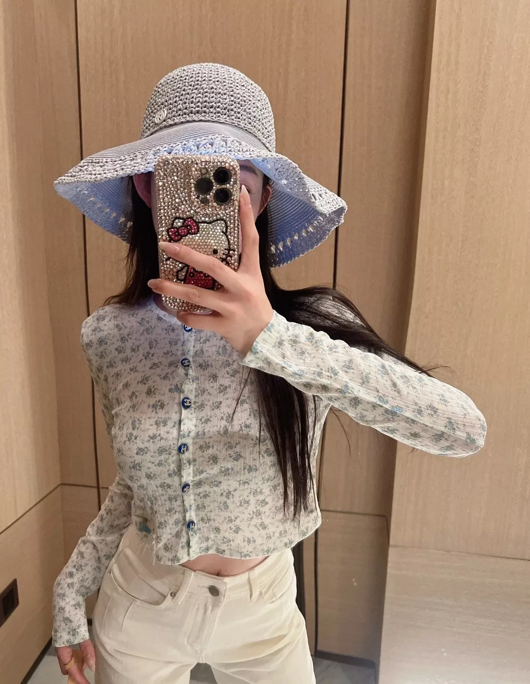 샤넬 빈티지 무드 블루 플라워 경량 가디건 상세 이미지 21