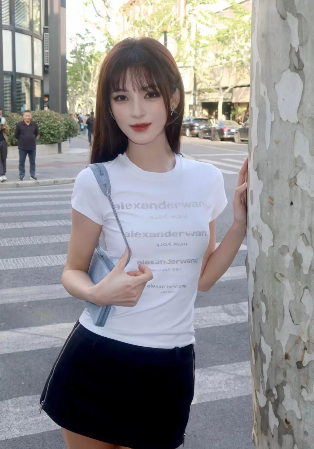 알렉산더왕 라인스톤 로고 크롭 반팔 티 상세 이미지 7