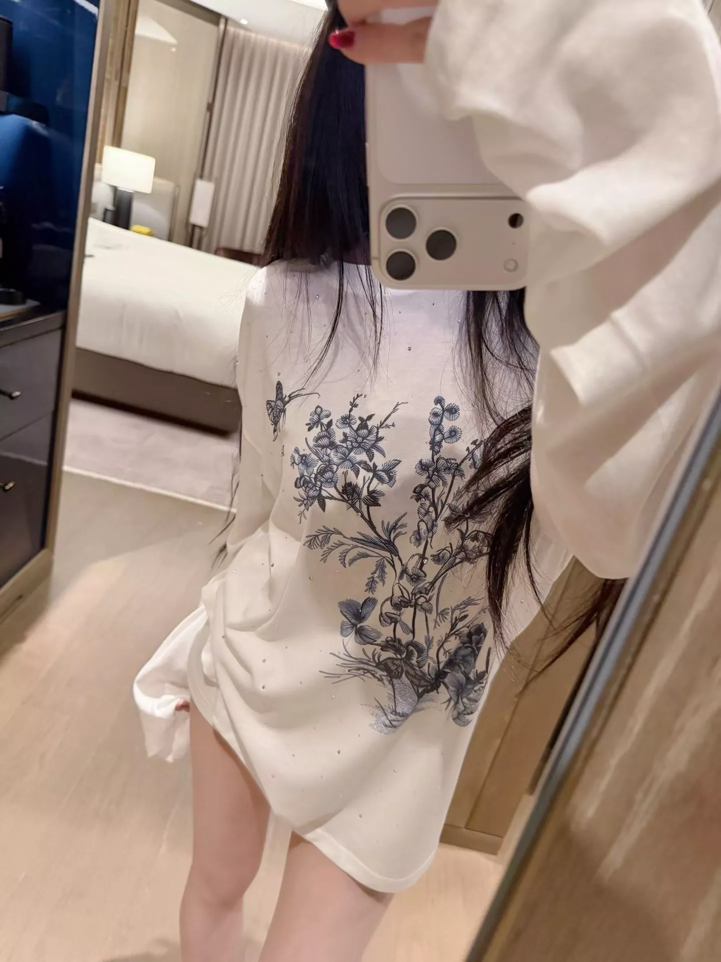 디올 블루 플라워 버터플라이 프린트 장식 선커버 상의 상세 이미지 20