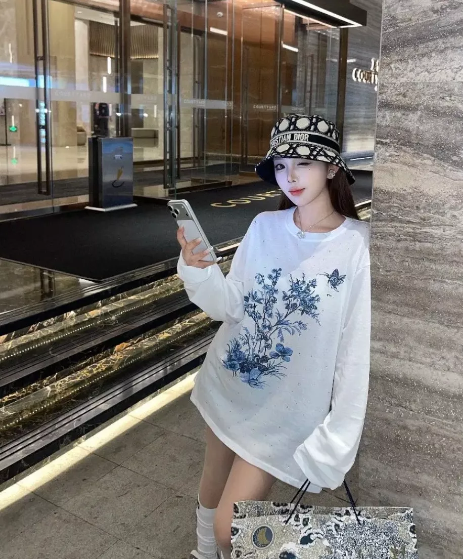 디올 블루 플라워 버터플라이 프린트 장식 선커버 상의 상세 이미지 21