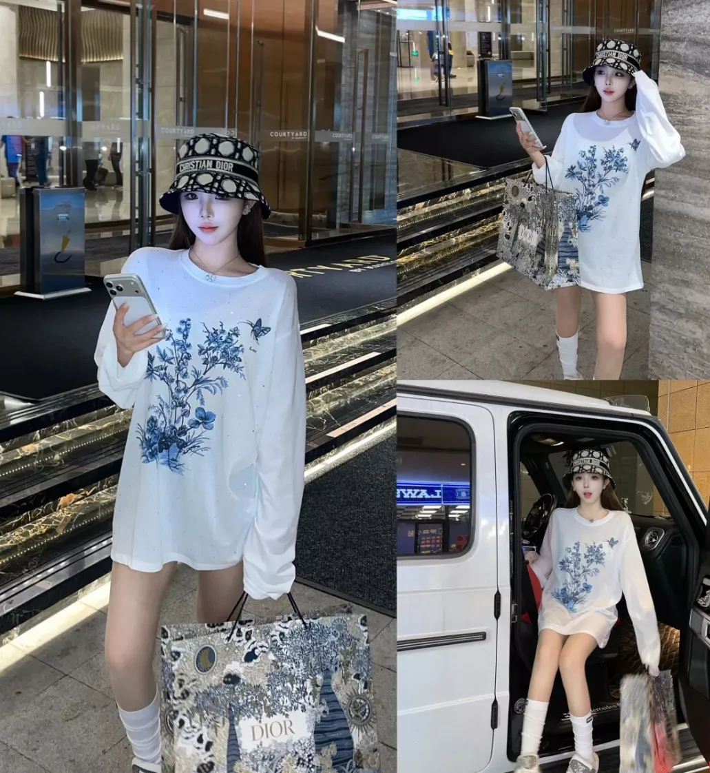 디올 블루 플라워 버터플라이 프린트 장식 선커버 상의 상세 이미지 24