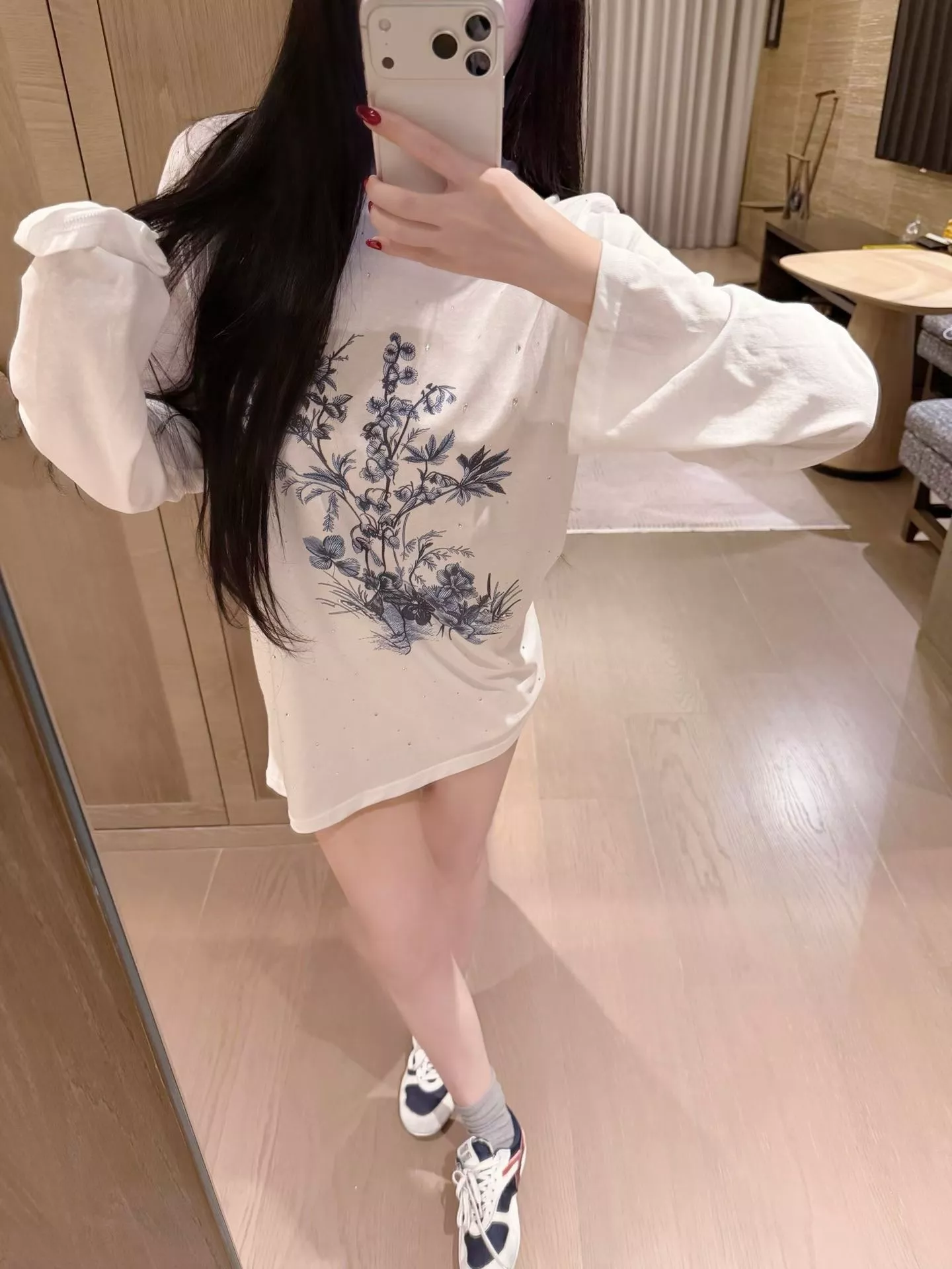 디올 블루 플라워 버터플라이 프린트 장식 선커버 상의 상세 이미지 16