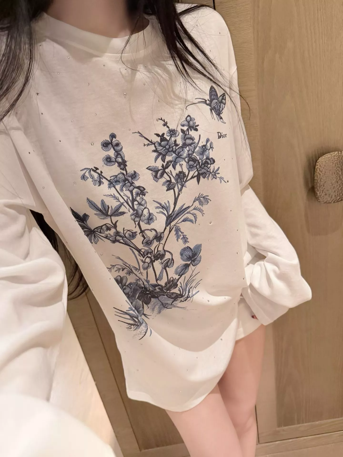디올 블루 플라워 버터플라이 프린트 장식 선커버 상의 상세 이미지 18
